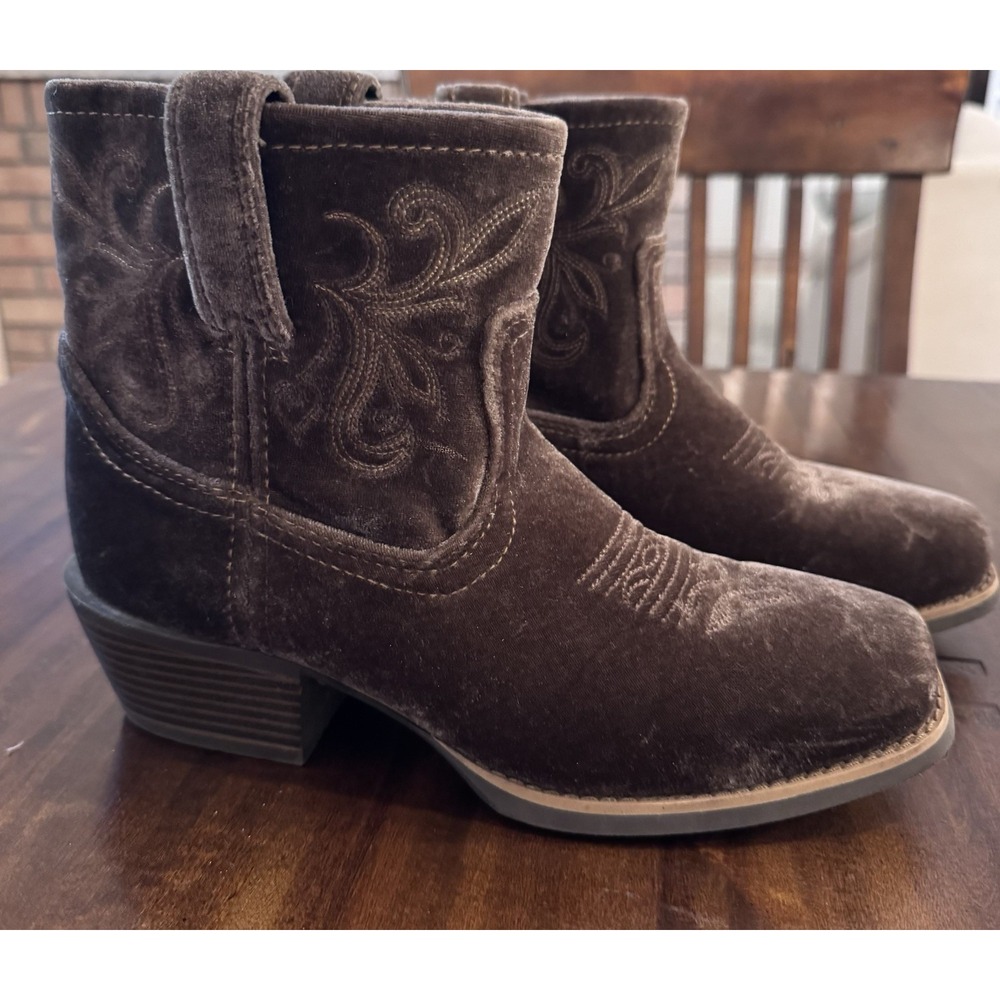 Justin Boots Gypsy L9755 Brown Velvet Western Cowgirl Booties Women's Size 8 B